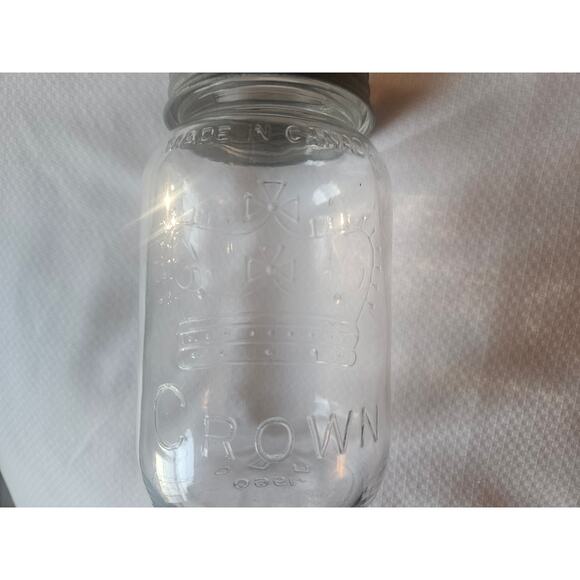 Antique CROWN 1 qt Imperial Quart Glass Mason Jar w/Zinc Ring & Glass Lid Canada - Picture 5 of 9